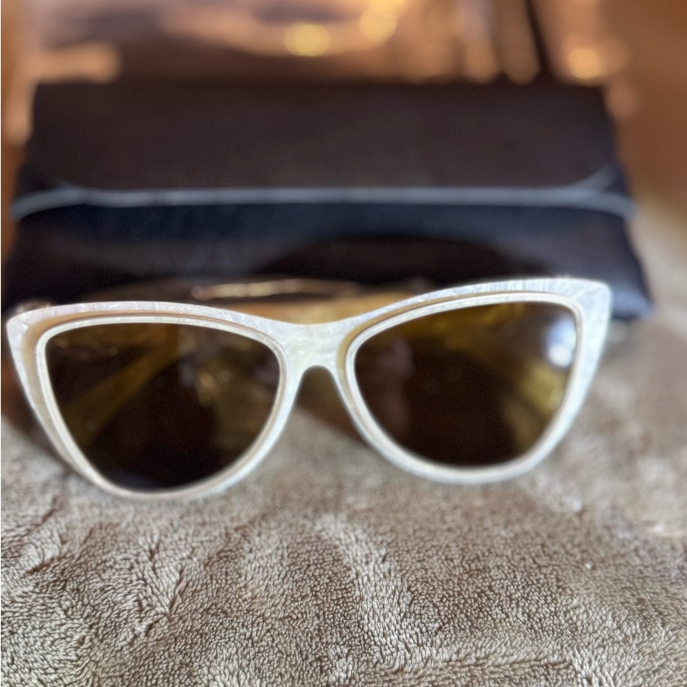 Yohji Yamamoto Cream Cat-Eye Sunglasses with Amber Lenses - Picture 2 of 7